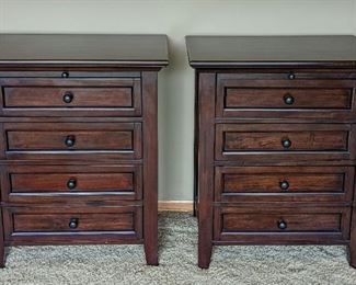 Pair of Pottery Barn Wood Nightstands. Both have some light scratches, but in overall great condition. Each measures 26” x 20” and 30” high