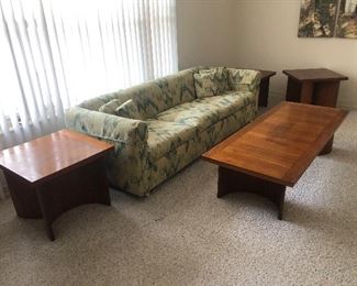 Vintage mid-century sofa and Kroehler coffee and end tables