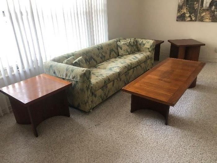 Vintage mid-century sofa and Kroehler coffee and end tables
