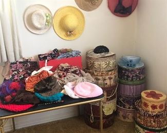 Hats, scarves and hat boxes 