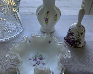 Hand painted Fenton milk glass