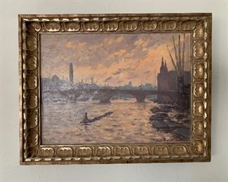 Oil on canvas. Bridgescape by Hugh Baycott Brown (UK 1909-1990). Appraised at $470