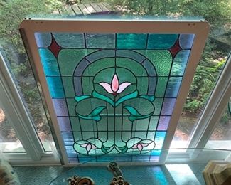 Custom stained glass window- real glass, not plastic. Was hung in the bathroom on side hinges - ready to rehang in your house! 