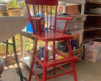antique red high chair