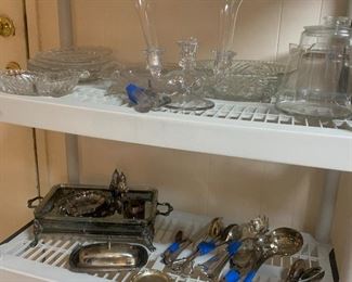 clear cut glass and silver plate servers
