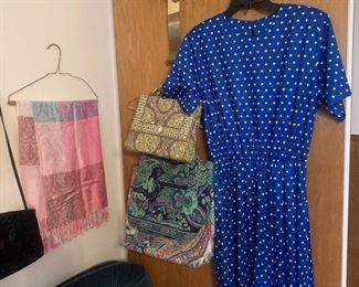 vintage polka dot dress and handbags