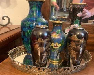 Five cloisonne vases