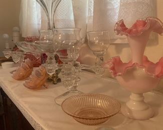 rose colored Fenton compote