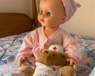 vintage doll and teddy