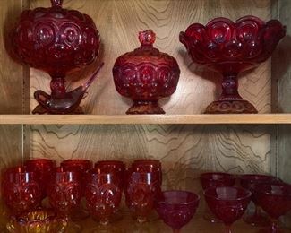 Ruby Red Fostoria stemware and candy jars