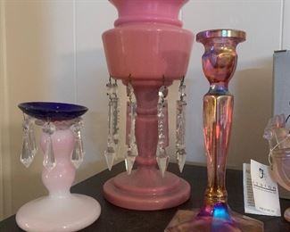 iridescent, colored and bejeweled candle sticks