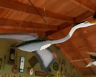Wood heron hanging ceiling art