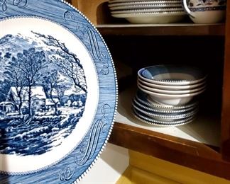 Courier and Ives dinner plates, bowls, saucers and salad plates 