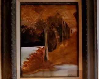 Framed nature scene painting on canvas wall decor