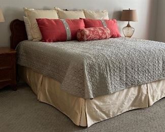 Master Bedroom: Lexington Chateau Latour Series 9-Drawer Triple Dresser w Mirror, Highboy, 2 Nightstands, King Headboard, Table Lamps pr, Bedding