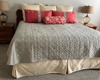 Master Bedroom: Lexington Chateau Latour Series 9-Drawer Triple Dresser w Mirror, Highboy, 2 Nightstands, King Headboard, Table Lamps pr, Bedding