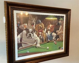 Dogs playing pool