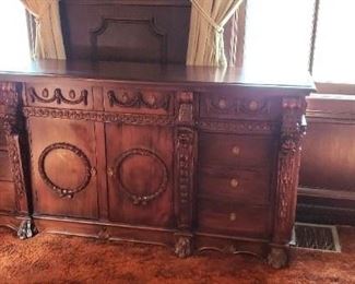 Gorgeous Carved Credenza Ex condition Measures *0"W x 18.5"D x 35.5"H Asking $4995 obo Have matching Gorgeous Carved Partners Desk with Leather top inserts. Measures: 79"W x 41"D x 31"H Has some damage on one of the doors and another area. Asking $4995 obo Both pieces $9500 obo