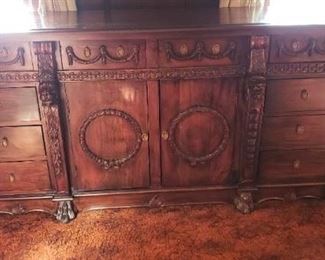 Gorgeous Carved Credenza Ex condition Measures *0"W x 18.5"D x 35.5"H Asking $4995 obo Have matching Gorgeous Carved Partners Desk with Leather top inserts. Measures: 79"W x 41"D x 31"H Has some damage on one of the doors and another area. Asking $4995 obo Both pieces $9500 obo