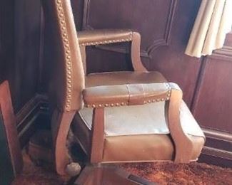 Vintage Taupe Leather/Naugahyde Studded Executive Armchairs on Wheels $95