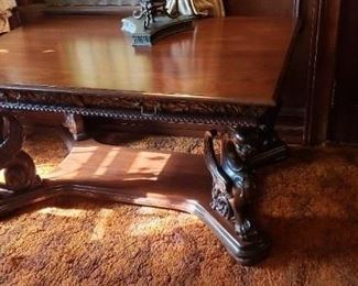 Ornate Carve Griffin Base Mahogany Partners Table EX Cond. 55"W x 37"H x 28.5"D $2995 obo