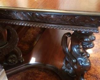 Ornate Carve Griffin Base Mahogany Partners Table EX Cond. 55"W x 37"H x 28.5"D $2995 obo