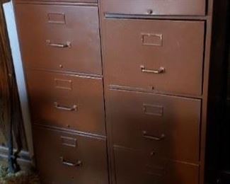 (2) Assorted Vintage Brown Painted Legal 4 Drawer File Cabinets $75 each