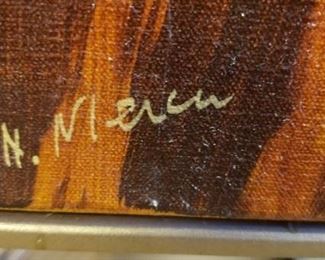 N. Mercer? Signed Oil on Canvas Daisy Framed Painting 37" x 37" $395