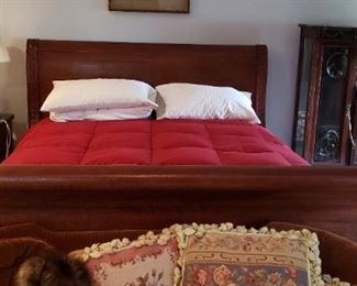 Vintage Queen Carved Solid Mahogany Wood Sleigh Bed with Head, Footboard & side rails & included Mattress & Box Spring Immaculate 67.5"W x 95"D x 45"H Head 35.75"H Foot $1295 