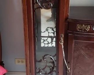 Antique Ornate Carved Mahogany Leaded Glass Cabinet 48.5"W x 14"D x 52"H $1195