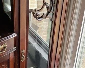 Antique Ornate Carved Mahogany Leaded Glass Cabinet 48.5"W x 14"D x 52"H $1195