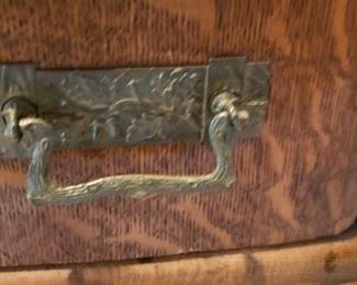 Antique Burled Oak Curved Glass Cabinet with MIrror 46,5"W x 18.5"D x 40"H plus mirror $1295