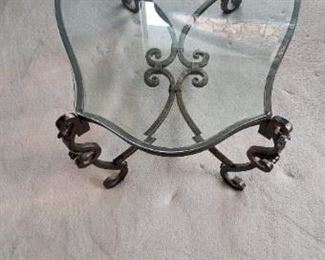 Vintage Beveled Glass Top Coffee / Side Table with Painted Iron Frame 36"W x 24"D x 18.5"H $295