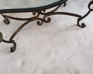 Vintage Beveled Glass Top Coffee / Side Table with Painted Iron Frame 36"W x 24"D x 18.5"H $295