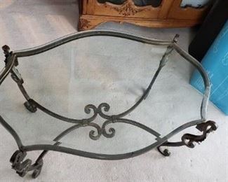 Vintage Beveled Glass Top Coffee / Side Table with Painted Iron Frame 36"W x 24"D x 18.5"H $295