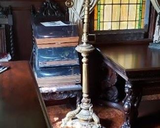 Ornate Antique Ornate Carved Wood & Brass Floor Lamp (some damage) $195  
