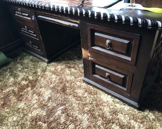 Large Gothic Dark Wood Executive Desk with Front Ballasters 78"W x 40"D x 30.5"H $695