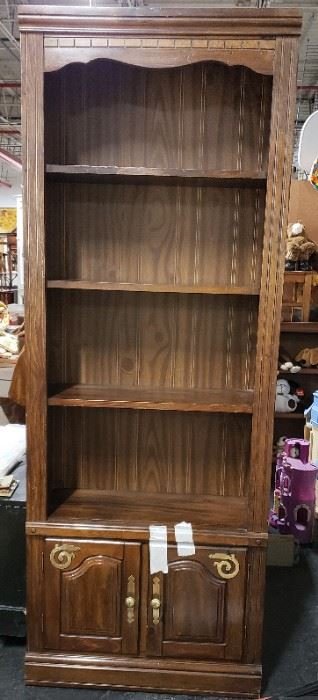 Solid Dark Wood 4 Shelf Bookcase with 2 Bottom Doors 27-5/8"W x 11-3/8"D x 74"H 3 Available $195 ea.