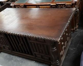 Large Gothic Dark Wood Executive Desk with Front Ballasters 78"W x 40"D x 30.5"H $695