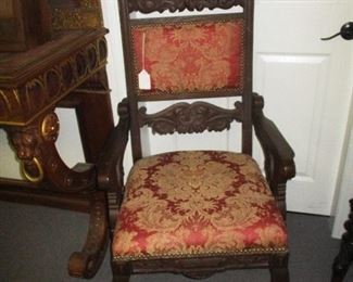 CARVED VICTORIAN ARM CHAIR WITH NORTHWIND FACE