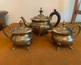Silver Plate Coffee or Tea Serving, Cream and Sugar