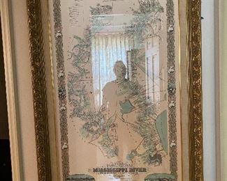 Huge (over 4’ tall)  framed vintage reproduction of Mississippi & Louisiana Plantation Map