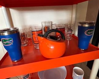 More glasses, tea kettle 