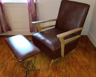 MCM rocking chair, looks re-upholstered to match lyre ottoman