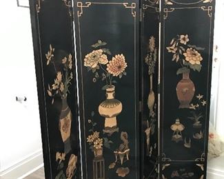50% off 
Gorgeous 4-Panel Black Lacquered Screen with Chinoiserie
