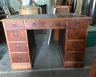 50% off 
1930s 8-Drawer Solid Walnut Kneehole Desk w/ Original Hardware