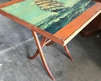 25% off now
 Folding Tilt-Top Game Card Table Bridge Coffee Table Tall Sail Boat  Lithograph- can be used as fireplace screen 