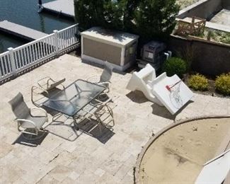 Poolside basketball hoop
