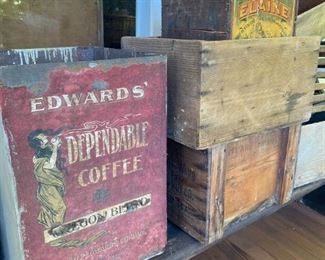 Antique crates, tins and bins!