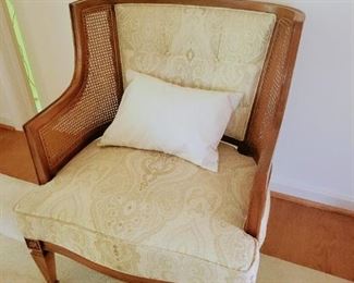 Cane accent fruitwood lounge chair